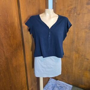 SKIMS Womens Henley Crop Top Black 2X Cotton Jersey Cap Sleeve Buttoned V-Neck